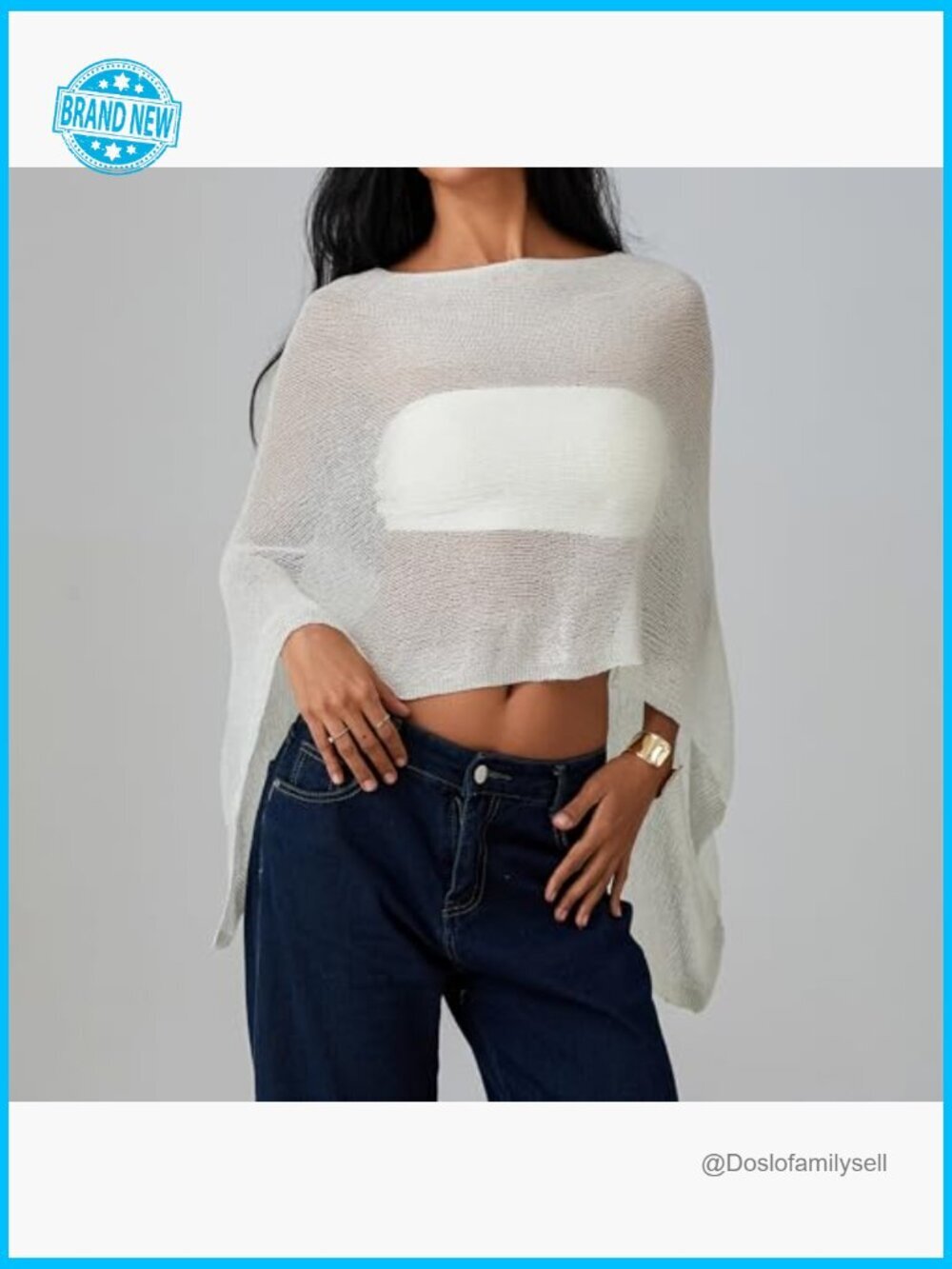 Sheer Crochet Poncho Top Y2K Knitted Summer Mesh Asymmetrical Cover Up - Picture 3 of 6